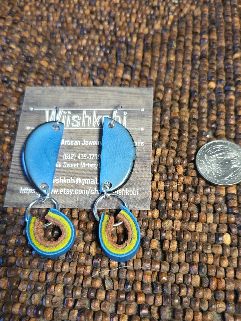 Handmade Blue Rainbow Drop Leather Earrings